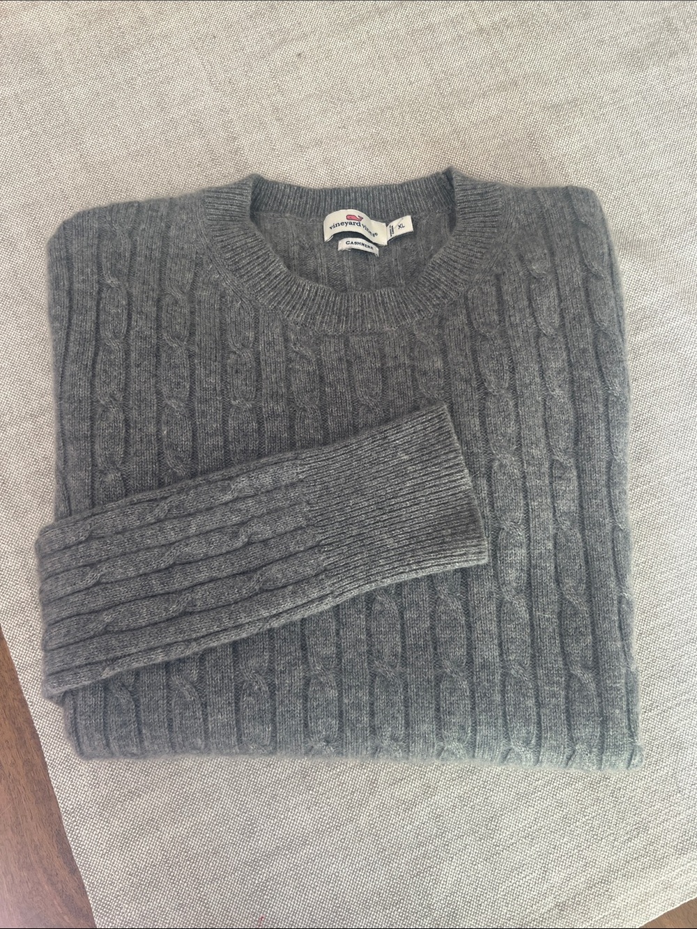 Vineyard Vines Gray Cable-Knit Crewneck Sweater
